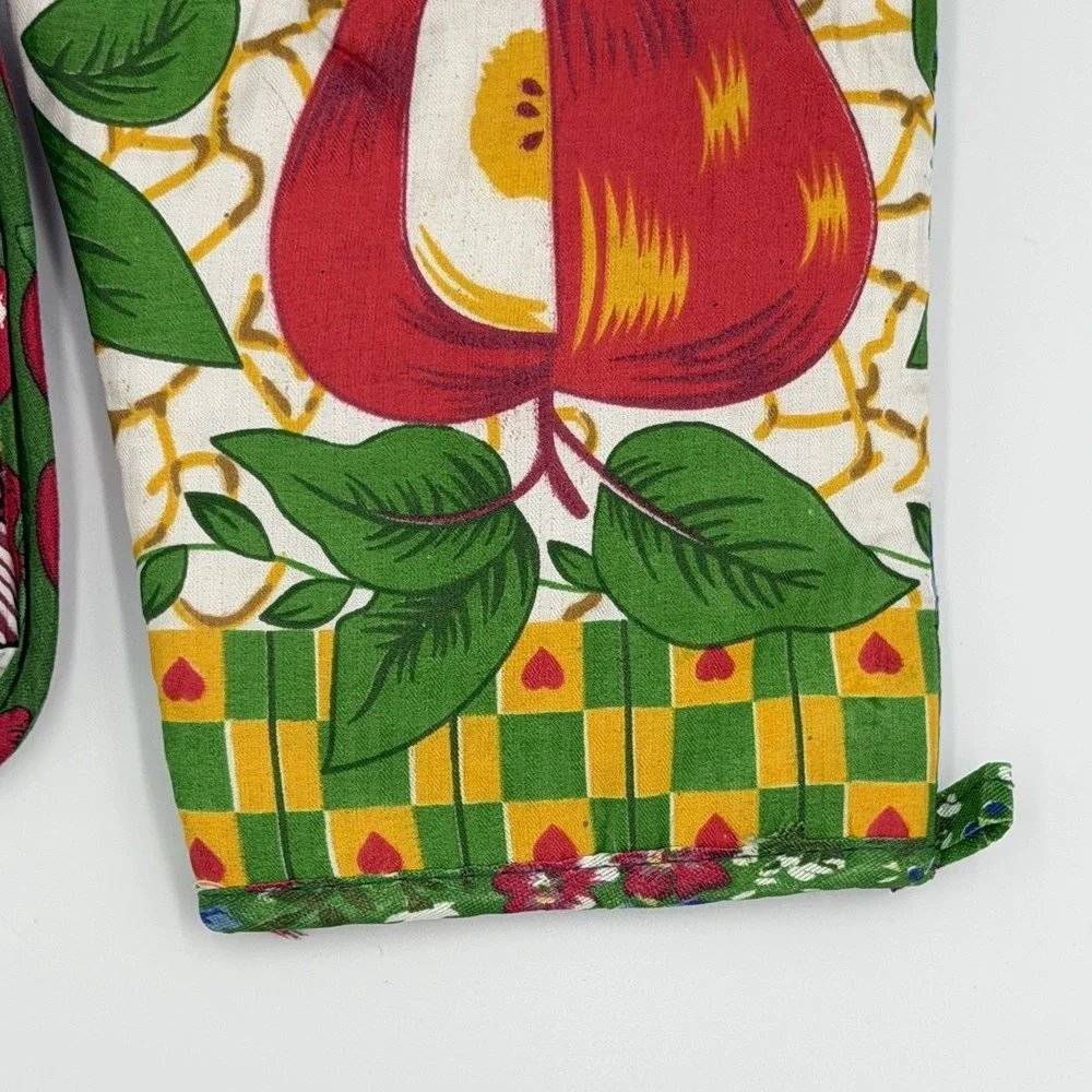 VTG Apple‎ Kitchen Oven Mitt Potholder Set Cottagecore Farmhouse Country 80s